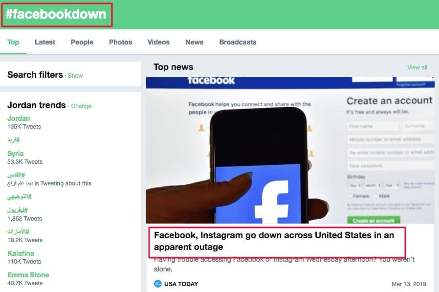 حقق الهاشتاغ Facebookdown# مشاركة هائلة على تويتر من مستخدمين حول العالم يؤكدون مواجهتهم مشاكل في العمل على فيسبوك.