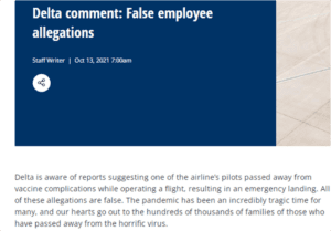 ادعاء وفاة طيار دلتا بسبب اللقاح