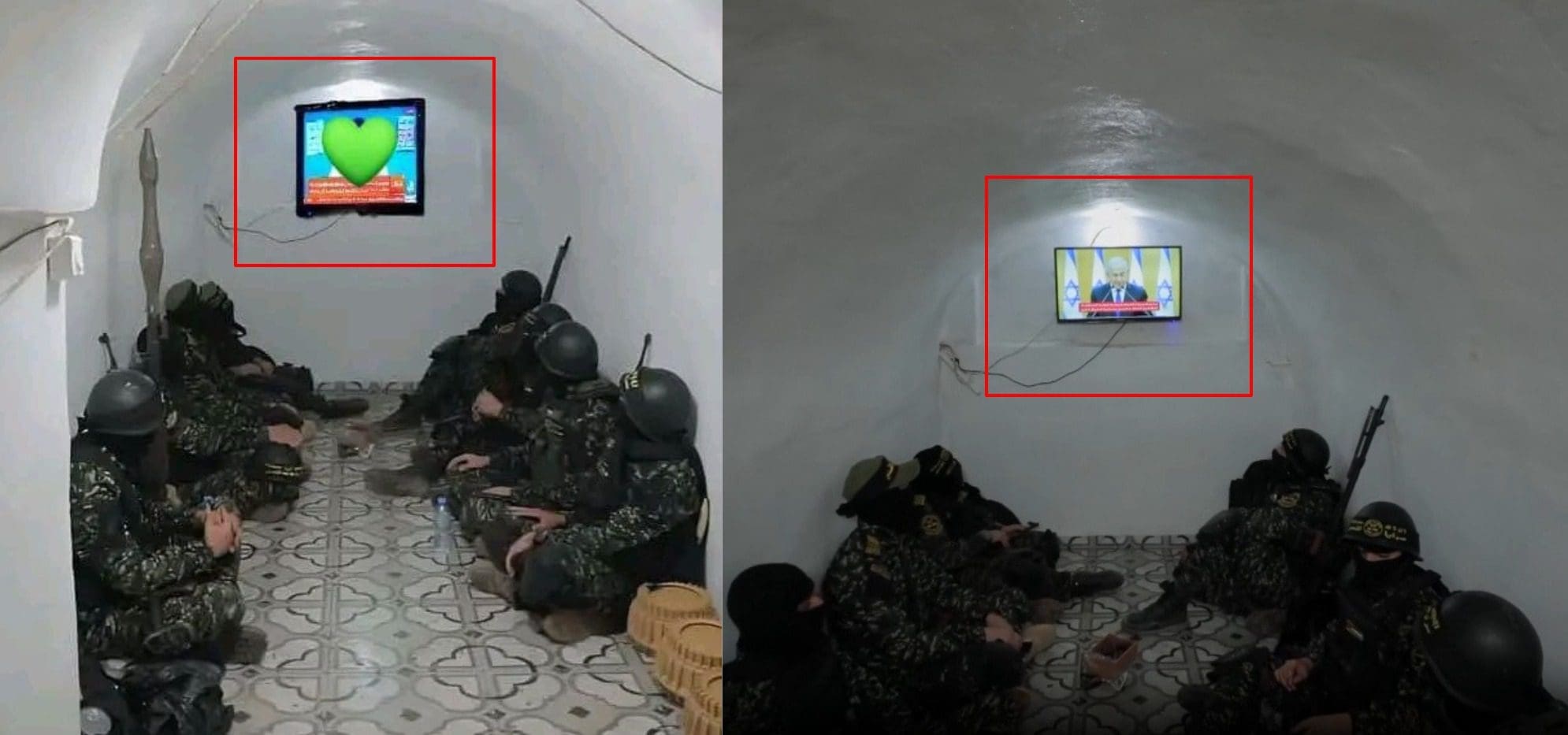 مقارنة بين لقطة ثابتة من فدييو سرايا القدس (يمين)، وصورة الادعاء (يسار)