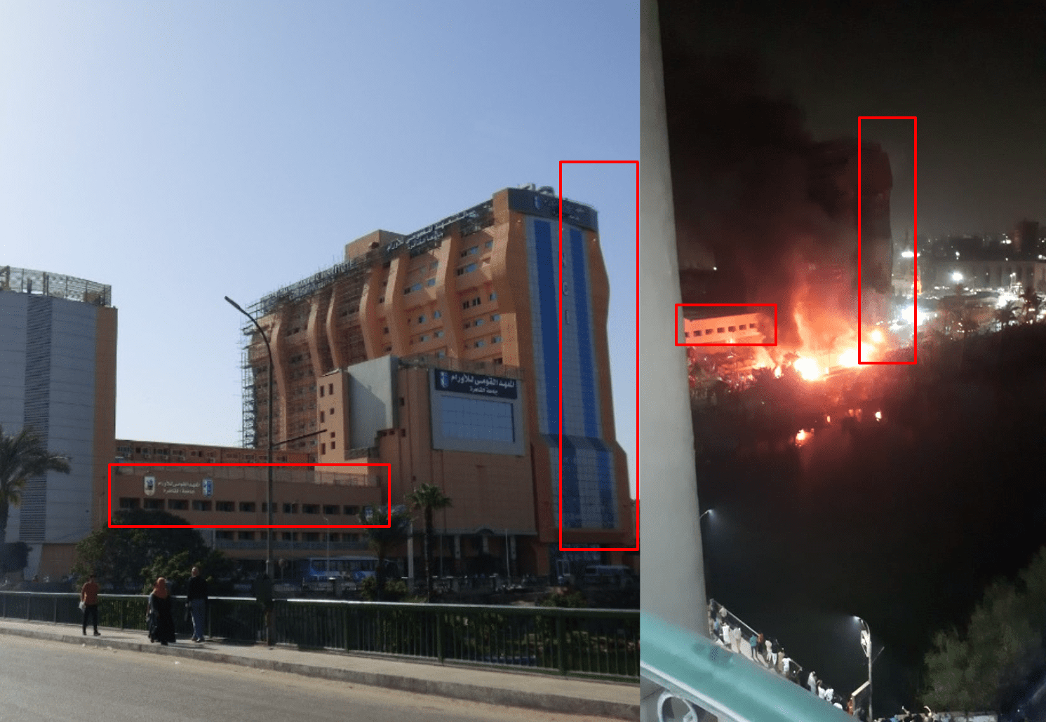 مطابقة بين المعالم الظاهرة في صورة الادعاء (يمين)، وصورة المعهد القومي للأورام (يسار)