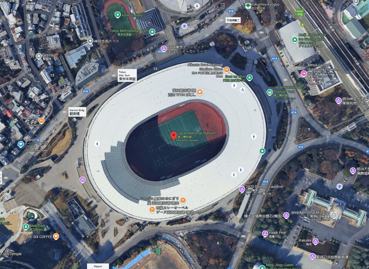 صورة جوية تظهر الشوارع المحيطة بملعب اليابان الوطني لكرة القدم - مظاهرات اليابان