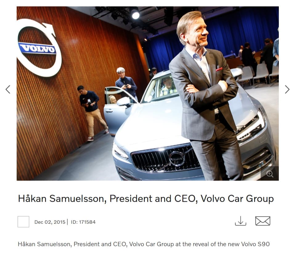 لقطة شاشة من موقع فولفو يظهر فيه صور للرئيس التنفيذي للشركة عام 2015